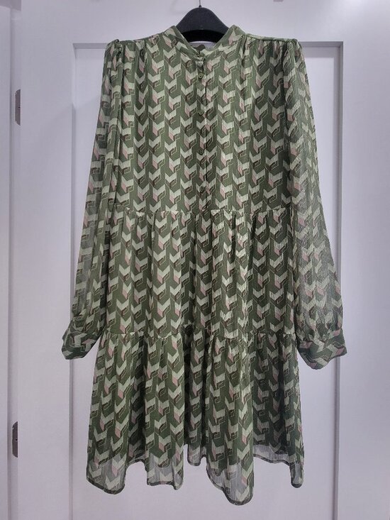 Geometric Green Midi Dress – Mango, Size 2 - Picture 1 of 5